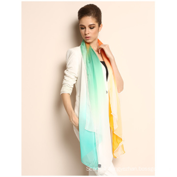 Gradient Digital Printed Oblong Silk Chiffon Printed Scarf